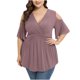 thumbnail image 2 of Fiudx Ofertas y Liquidaciones Moda de Mujer Color Vendido Cuello En V Bajo La Cintura Cómoda Camiseta Suelta Blusa de Manga Corta Tops Casuales, 2 of 6
