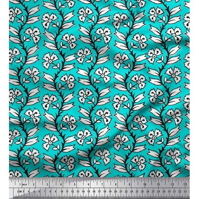 Soimoi Poly Georgette Tissu Feuilles & Floral Bloc Tissu Imprimé 1 Yard 42 Inch Wide