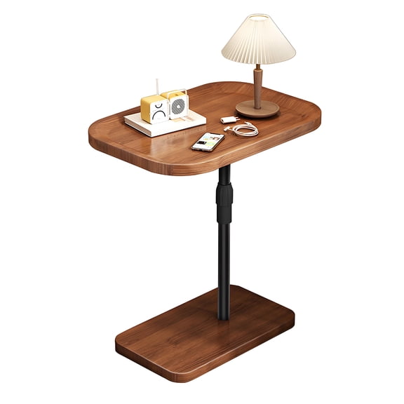 C Shaped End Table, Adjustable Height Side Table for Couch, Night Stand with 2-Tier Storage Shelf, C Shaped Side Table for Living Room and Bedroom (Brown)