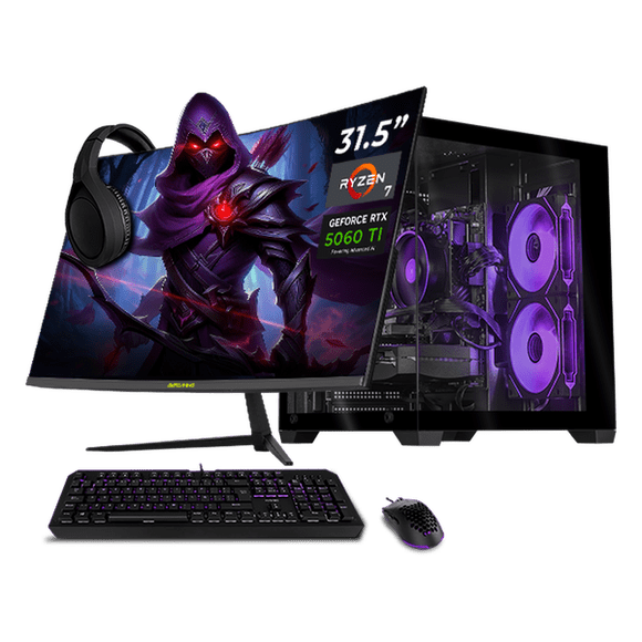 PC Gamer Completa IA Xtreme PC Gaming NVIDIA GeForce RTX 5060 Ti AMD Ryzen 7 5700 16GB SSD 1TB Monitor Curvo 31.5 180Hz WIFI Black Productividad Versátil Acelerada con IA