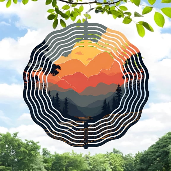 Metal Hanging Wind Spinners with Circular Pattern Design - Serene Yard and Garden Decor for Tranquil Sunset Views