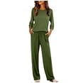 thumbnail image 2 of Mifsaly Soft Pajama Set for Women Crewneck 3/4 Sleeve Tops and Relaxed Fit Pants with Pockets Breathable Comfy Casual Pajamas Sleepwear Army Green,S, 2 of 8
