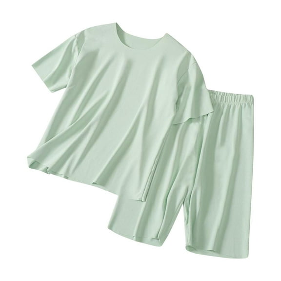 WRKEKC Summer Outfits for Girls Short Sleeve Round Neck Solid Color Top and Elastic Waist Pants Loungewear Set for 2-15 Years