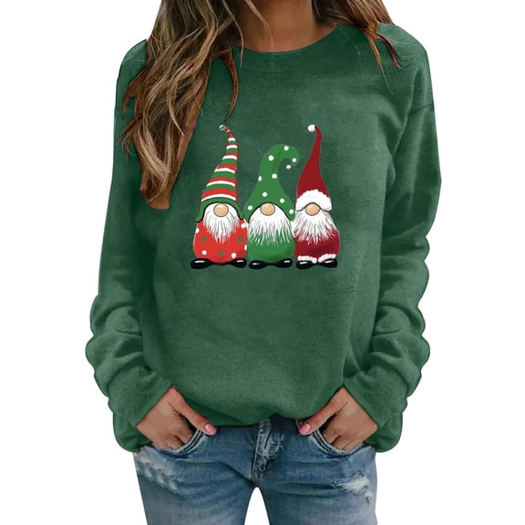 Fiaer Christmas Sweatshirts For Women 2025 Long Raglan Sleeve Top Crewneck Pullover Xmas Tree Graphic Fall Winter Clothes Green XL