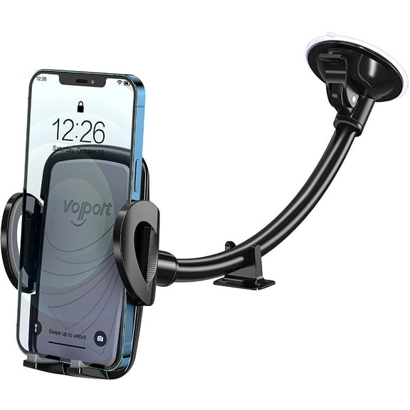 Windshield Car Phone Mount, Gooseneck Cell Phone Holder Car Window, Universal 360 Degree Rotation Long Arm Windscreen Suction Cup Cradle Flexible with Anti-Shake Stablier for iPhone, Samsung Galaxy