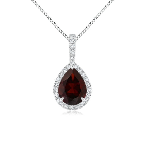 Angara Collier en Grenat Naturel - Pendentif Goutte de Grenat 1,3 ct avec Halo de Diamants en Platine pour Femmes