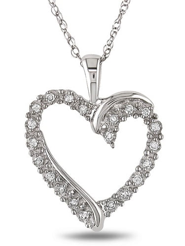 10kt White Gold 1/10ct TDW Diamond Heart Pendant - Walmart.com