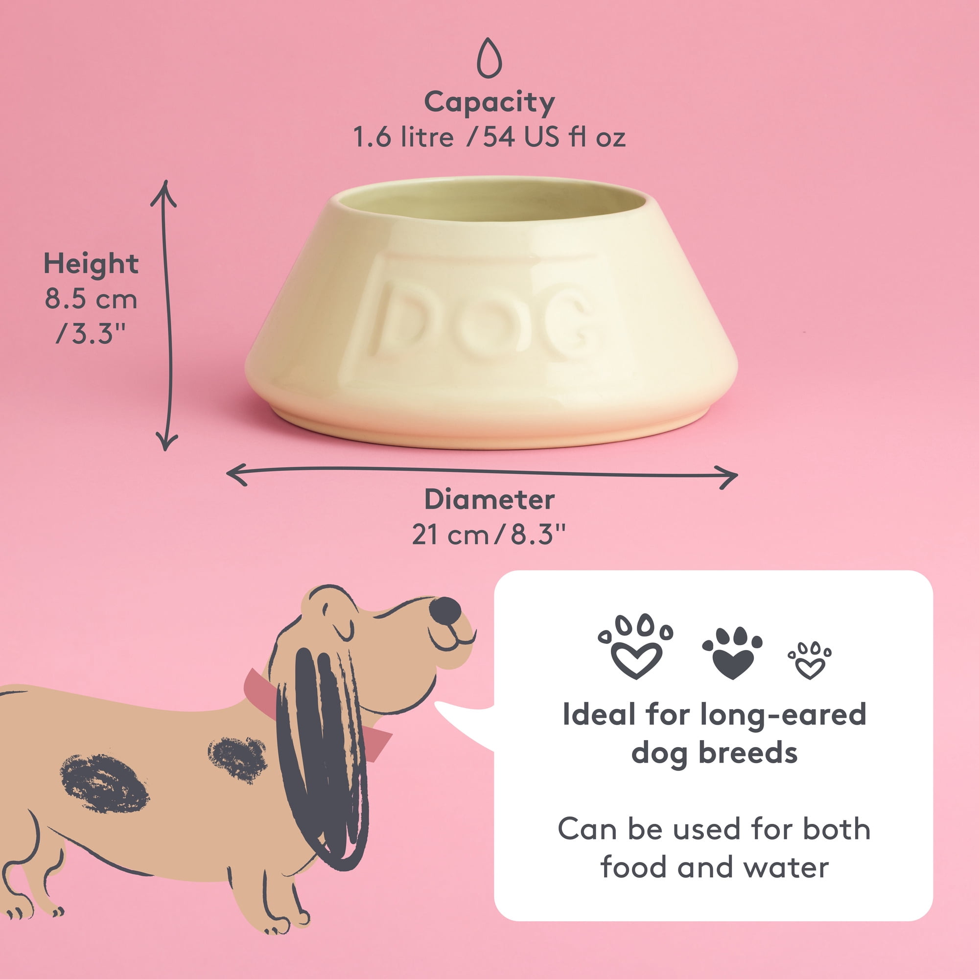 Mason Cash: Non-Tip Dog Bowl - Cream - 8.3", 54oz - Durable Ceramic Food & Water Angled Dish, Microwave-Dishwasher Safe, Pet Meal Feeding & Hydration