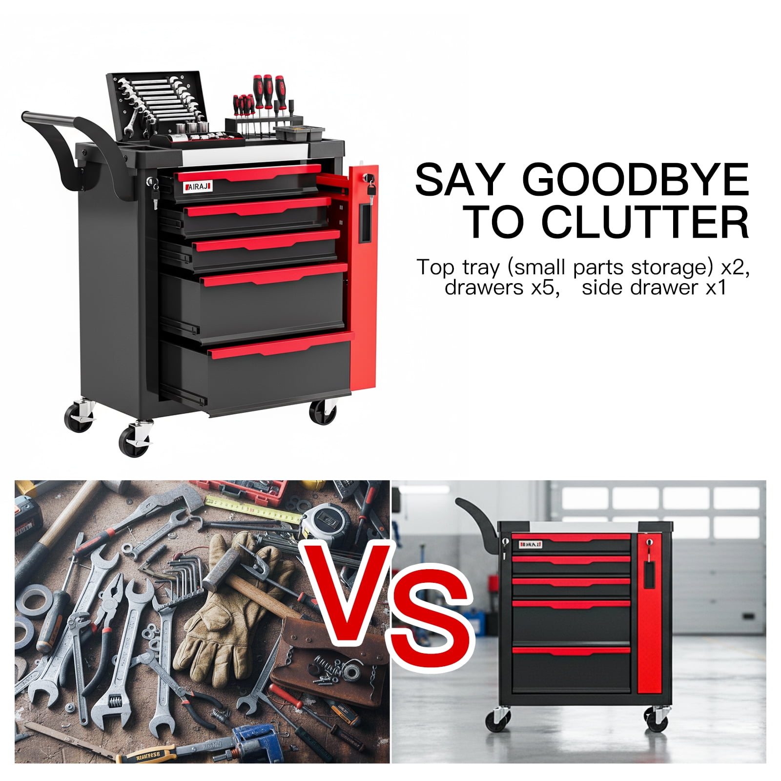 5-Drawer Rolling Tool Chest with Lock, Large Mobile Tool Cart & Cabinet for Garage Workshop Storage,Tool Box Red