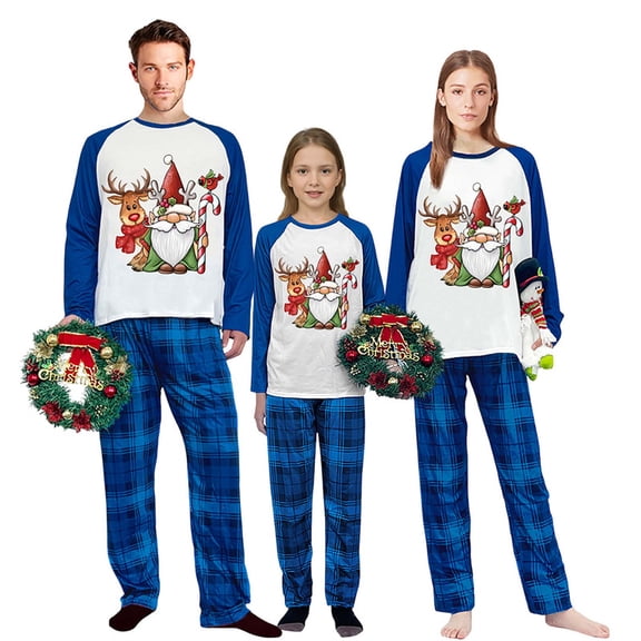 iHapHap Matching Family Christmas Pajamas Blue Plaid Santa Sleepwear Set, 5-6Y-Kid