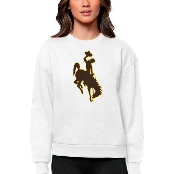 Women's Antigua White Wyoming Cowboys Victory Crewneck Pullover Sweatshirt