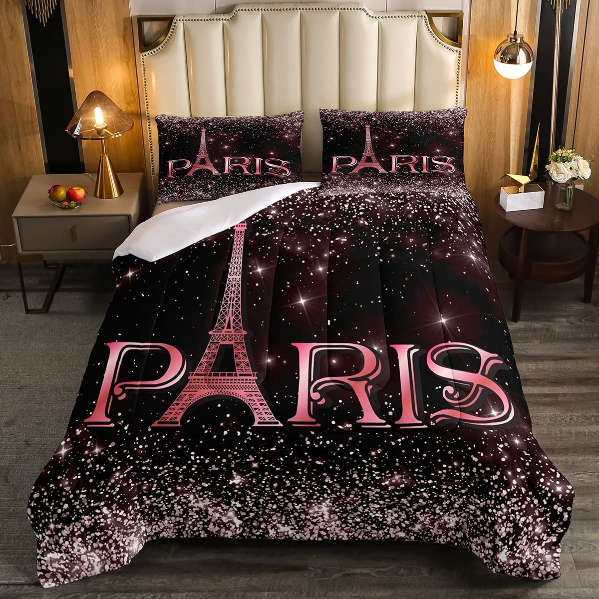Eiffel Tower Comforter Set King Size, Paris France Duvet Sets for Kids