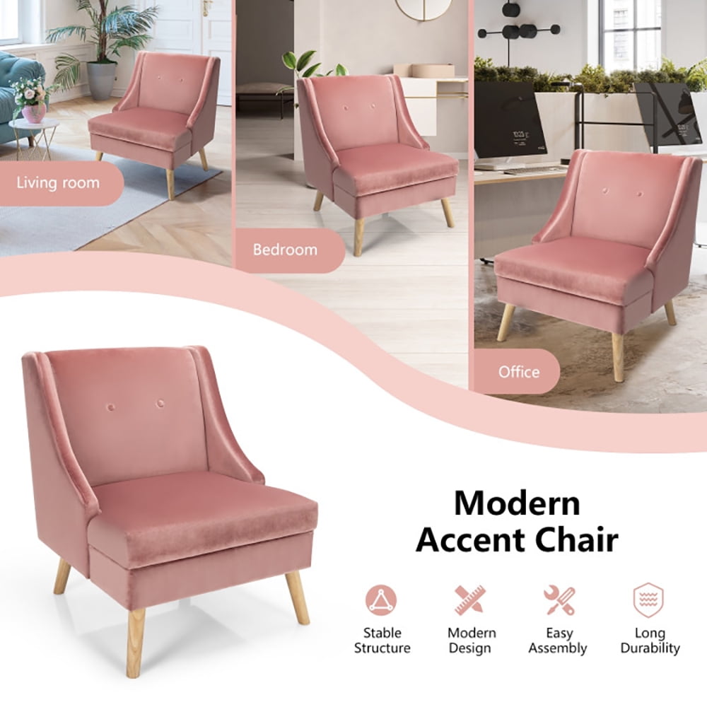 Finihen Comfy Velvet Accent Armless Chair, Velvet Wing Back Accent Chair with Rubber Wood Legs and Padded Seat, for Living Room, Bedroom, Pink Finihen Comfy Velvet Accent Armless Chair, Velvet Wing Back Accent Chair with Rubber Wood Legs and Padded Seat, for Living Room, Bedroom, Pink