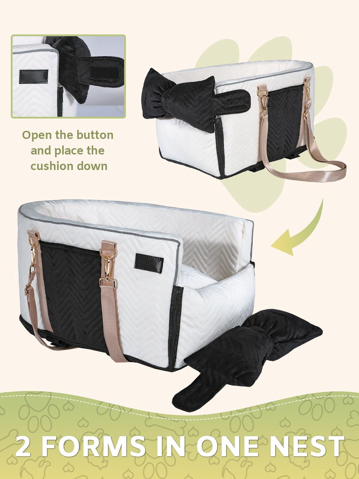 Small Dog Car Seat  Portable With Soft Washable Cushion Center Console For Dogs Up To 13lbs(white)
