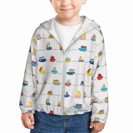 

Lukts Color Ships Print Children s Long-Sleeved Sun Protection Clothing Hooded Sweatshirts for Boys and Girls Outdoor Sports-18 Months