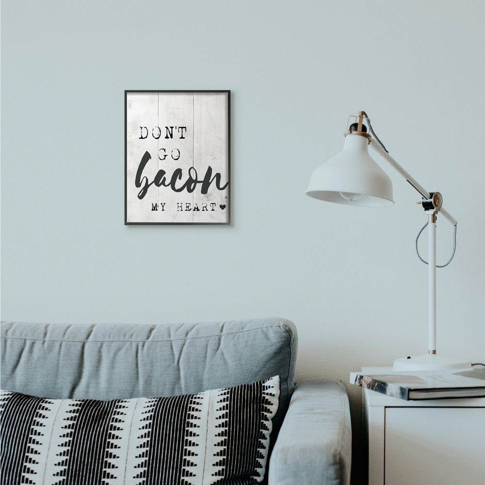 Stupell Industries Bacon My Heart Funny Word Kitchen Dining Room Wood Textured Design Framed Giclee Texturized Art by Daphne Polselli