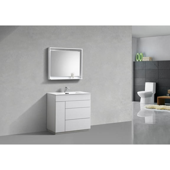 Kubebath Milano 36" High Glossy White  Modern Bathroom Vanity