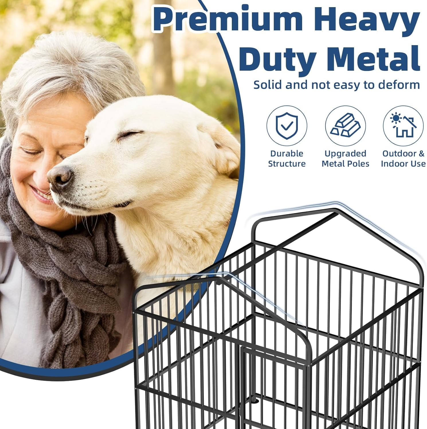 6 x 6 x 6 Ft Large Outdoor Dog Kennel, Heavy Duty Outside Dog Run Enclosure with UV & Waterproof Cover, Dog Pen House Pet Playpen with Thickened Bars & Secure Lock for Small to Large Dogs