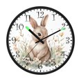 thumbnail image 2 of Voice Activated Clock with Glow Light 12 Inch Large Silent Wall Clock Battery Operated for Home Decor Watercolor Bunny in Floral, 2 of 8