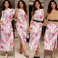 thumbnail image 4 of Garronmavis Pink Flower Matching Outfits for Couples Men's Short Sleeve Shirt Fashion Summer Tops and Womens Long Dress with Split Sleeveless Hawaiian Vacation Sundress Size M, 4 of 7