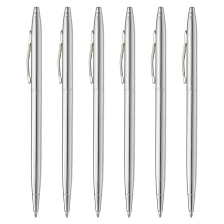 Slim Metallic Ballpoint Pen, 6Pcs Writing Pens with Clips Style 2, Silver