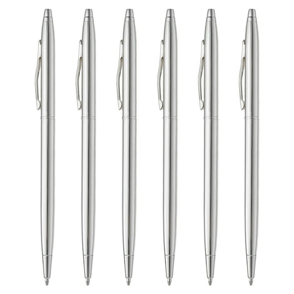Slim Metallic Ballpoint Pen, 6Pcs Writing Pens with Clips Style 2, Silver