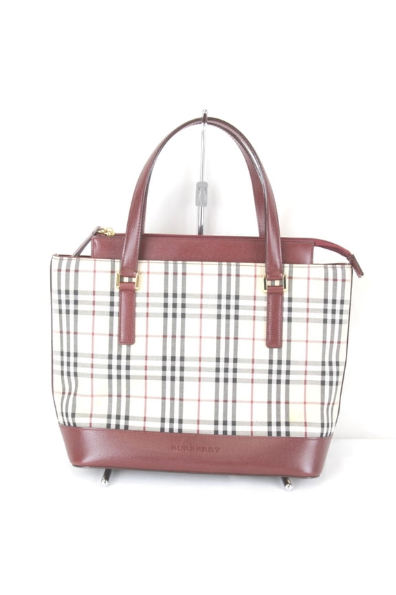 Pre-Owned BURBERRY Nova Check Handbag, Canvas/Leather, Red, Women's