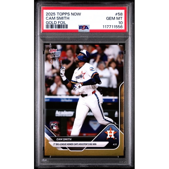 Graded 2025 Topps Now Cam Smith #58 Gold Foil /50 Rookie RC Baseball Card PSA 10 Gem Mint