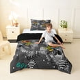 thumbnail image 2 of Castle Fairy Dinosaur Monster Truck Twin Comforter Sets 3-Piece for Toddlers, Racing Flag Print Bedding Set for Playroom, Gray Green,Black Reversible, 2 of 6