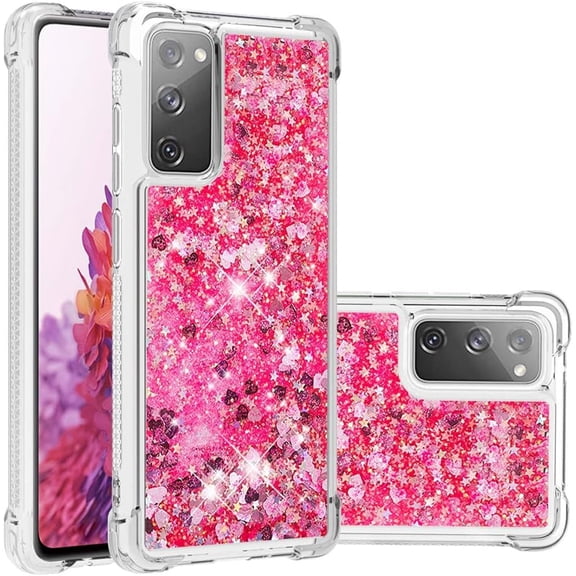 Compatible with Samsung Galaxy S20 FE Case Glitter Liquid Cute Clear Phone Case Floating Quicksand Shockproof Protective Bumper Silicone Soft TPU Case for Samsung Galaxy S20 FE Love Pink YB