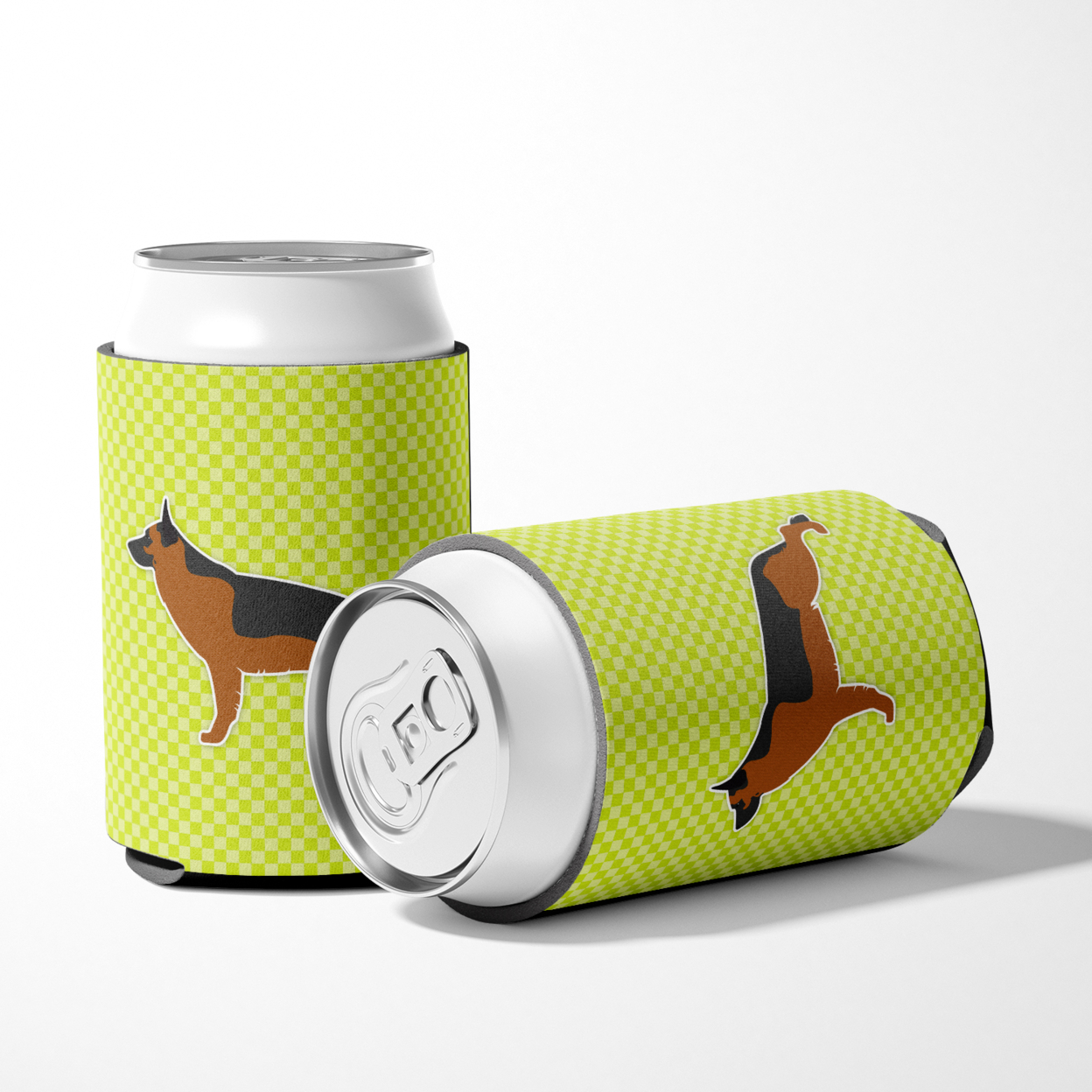 Caroline's Treasures BB3824CC German Shepherd Checkerboard Green Can or Bottle Hugger, Can Hugger, multicolor