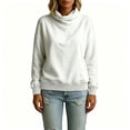 thumbnail image 4 of VEKDONE Womens Turtleneck Sweatshirt Fall Drop Shoulder Long Sleeve Sweatshirt Trendy Loose Fit Lightweight Pullover Tops Solid Color Casual Shirts White L, 4 of 5
