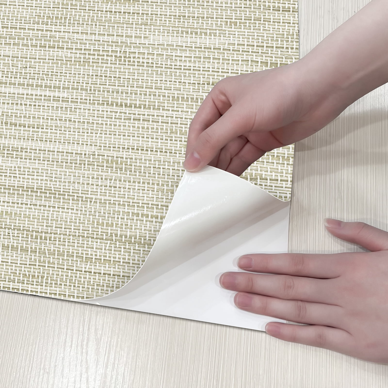Xiayi Grasscloth Wallpaper Peel and Stick,17.3"x472" Cream Grassweave Stick on Wallpaper Textured Self Adhesive Wallpaper Contact Paper