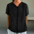 thumbnail image 2 of Womens Tops Cotton Linen Short Sleeve Shirts Summer Loose Casual V Neck Blouse Beach Tops Com fortable for Beach/Streetwear Matches Various Outfits Package Size 0X0X0Cm 2Xl Shirts for Women, 2 of 4