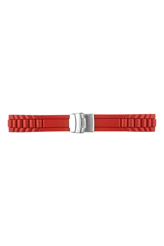 20mm Red Silicone Deployant Clasp Oyster Style Link Diver Watch Band