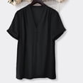 thumbnail image 2 of HAPIMO Women's Trendy Loose Tops Tunic Clearance Summer Tees Short Sleeve V Neck Button Pullover Elegant Casual Relaxed Blouses for Teen Girls Solid Color Black XL, 2 of 7