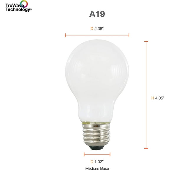 TruWave A19 LED Light Bulb, 60W Equivalent, 8W, 800 Lumens, Dimmable, Frosted, 2700K Soft White - Pack of 6