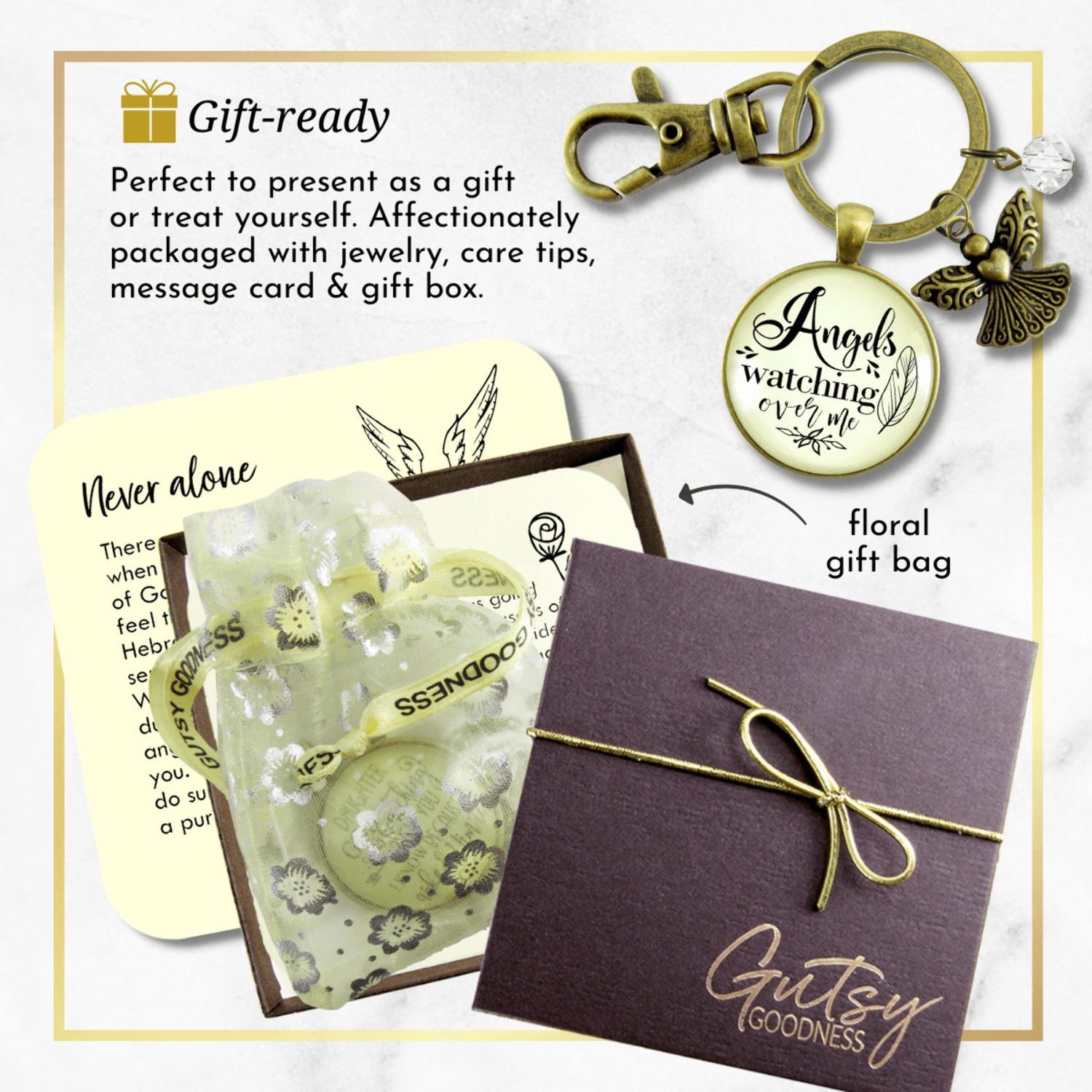 Angels Watching Over Me Gutsy Goodness Bronze Keychain Guardian Angel Memorial Gift Heaven Inspired