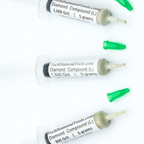 TechDiamondTools Diamond Lapping Paste Set of 3 Syringes X 5 Grams (L), Polish Lapping Compound, Sizes 800 1500 2000 Grit, Mesh - With Light(10%) Concentration of Diamond Powders