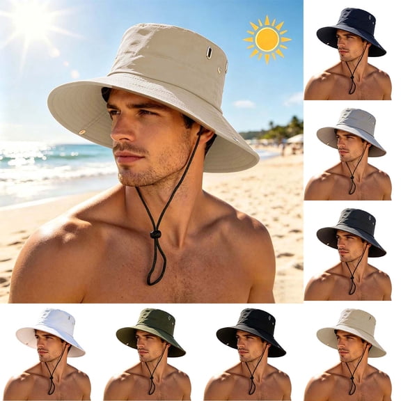 Boonie Sun Hat for Big Heads, Washed Wide Brim Hiking Hat with Chin Strap, UPF50 Cooling Sai Fishing Hat