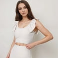 thumbnail image 3 of Active Women's Ribbed Scoop Neck Crop Top with Flutter Shoulder Details and Seamless Fitted Design - X Large, Off White, 3 of 5