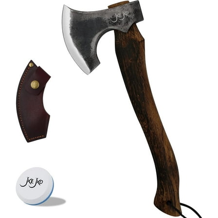 JXE JXO 14.4" The Frostbreaker Camping Hatchet – Forged Steel Bushcraft Axe with Leather Sheath for Wood Splitting, Chopping, and Outdoor Use