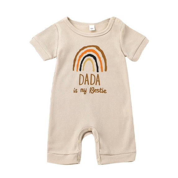 Seyurigaoka Baby Romper Letter Rainbow Print Crew Neck Short Sleeves Breathable with Bottom Snaps Jumpsuit