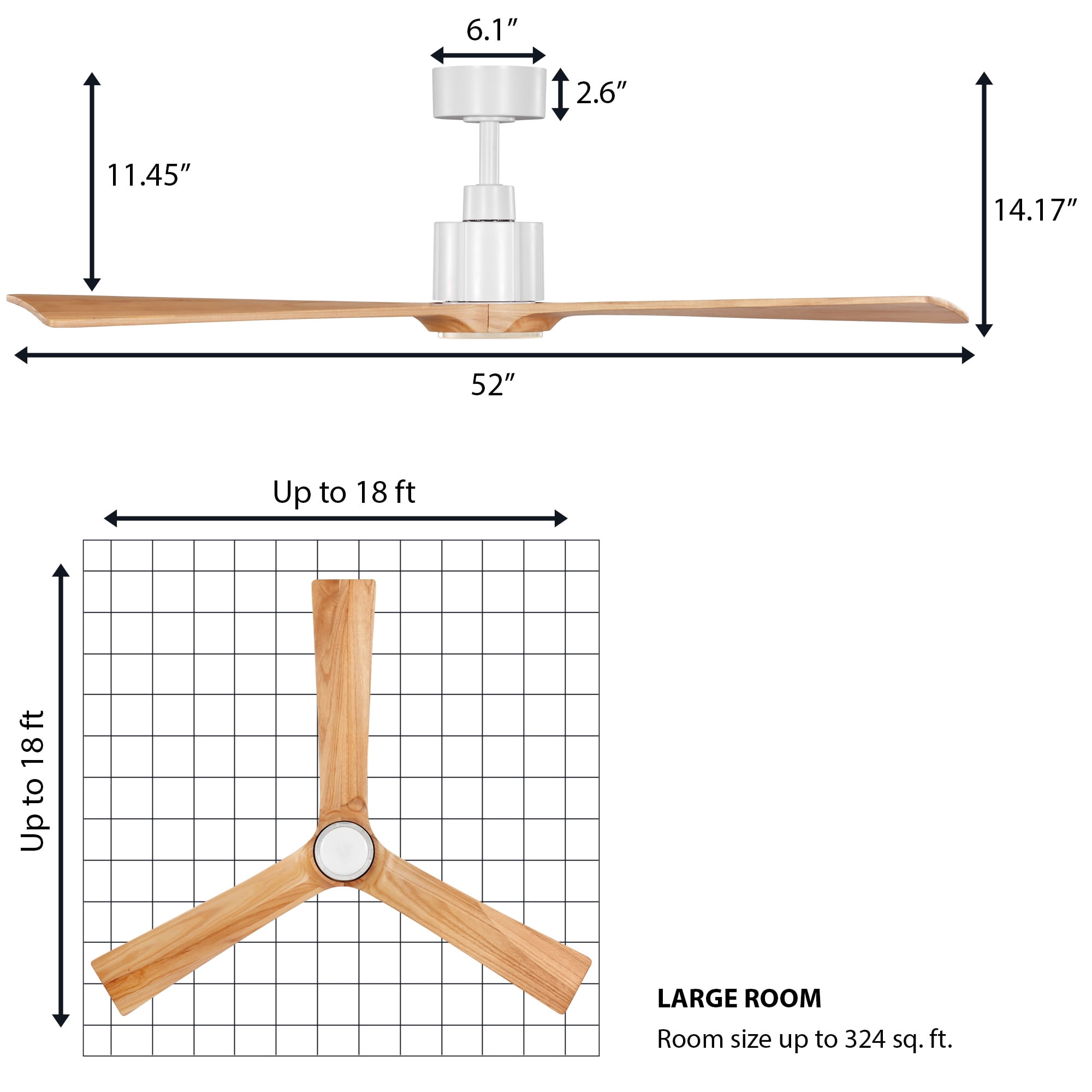 Better Homes & Gardens 52" Zachary Matte White Indoor/Outdoor Downrod Ceiling Fan with Light Kit and Remote Control