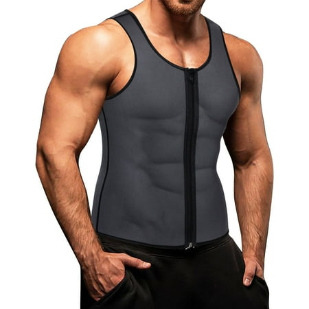 

Eleady Sauna Waist Trainer Corset Vest for Mens with Zipper for Weight Loss Hot Sweat Neoprene Body Shaper Gym Workout Tank Top(Gray Small)