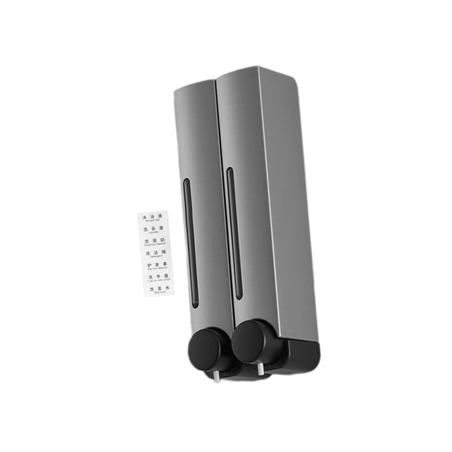 Dispensador de jabón montado en la pared, dispensador de líquido, práctico contenedor de champú, dispensador de loción de ducha para baño comercial Plata Doble Cabeza