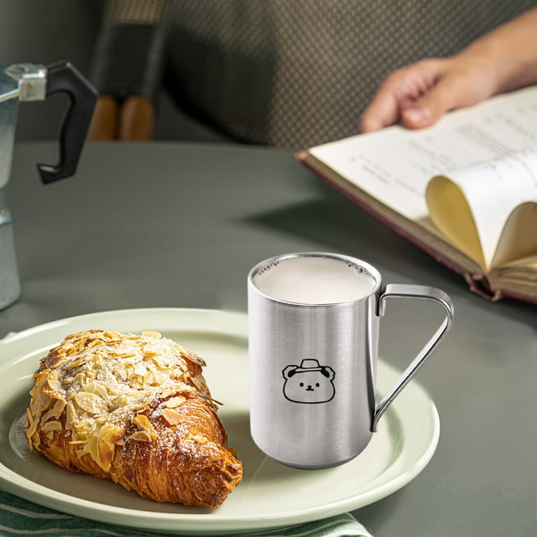 Hyknon Coffee Mug with Cute Pattern Silver Stainless Steel Thermal Coffee  Cups with Handle Double Walled Unbreakable Coffee Mugs for Home Office ...
