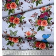 thumbnail image 2 of Soimoi Tissu Poly Georgette Feuilles, & Pivoine Imprimé Floral 1 Yard 52 Pouces de Large, 2 of 3