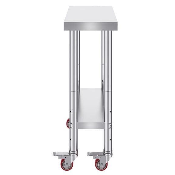 Dranite Heavy-Duty Stainless Steel Kitchen Prep Table with Adjustable Shelves & 4 Wheels