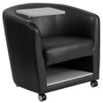 thumbnail image 1 of Black Leather Guest Chair with Tablet Arm, Front Wheel Casters and Under Seat Storage, 1 of 9